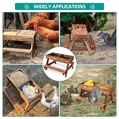 Chicken Table No Waste, Chicken Picnic Feeder Handmade Carbonized Wooden, Large DIY Chicken Feeder Kit, Wild Bird, Duck & Squirrel Feeders, Mesh Bottom Keep Food Fresh and Dry Easy to Clean and Fill - color: Carbonized Solid Wood