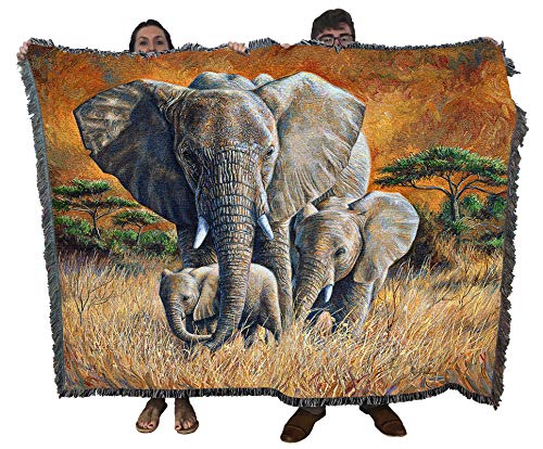 Pure Country Weavers Loving Mother Elephant & Calf Blanket by Lucie Bilodeau - Gift Tapestry Throw Woven from Cotton - Made in the USA (72x54) - color: Elephant