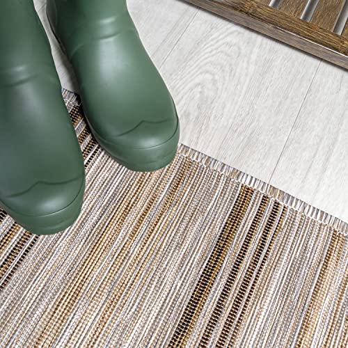 JONATHAN Y Wide Stripe Indoor Outdoor Runner Rug 2X8 Brown/Natural, Bo Modern Farmhouse for Backyard, Patio, Porch, Easy-Cleaning, High Traffic, Pet-Friendly, Non-Shedding (TSN101A-28) - size: 2'2" x 8' (Runner)