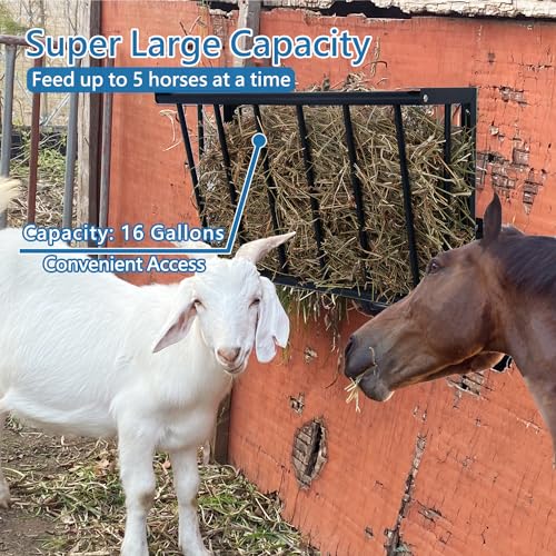 2Pcs Wall Mount Hay Rack 16 Gallon | 27'' Long Livestock Hay Feeder Carbon Steel Hay Feeder for Sheep, Goats, Horses, Indoor Outdoor Uses - size: 16INCH(2PCS)