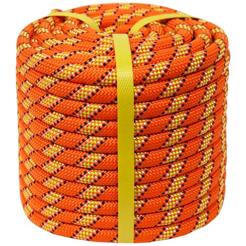 1/2 in x 100 ft Double Braid Arborist Rigging Rope, 48 Strands Polyester Bull Rope for Tree Work, Climbing, Pulling, Logging, Swing, Orange - size: 1/2inch x 100feet
