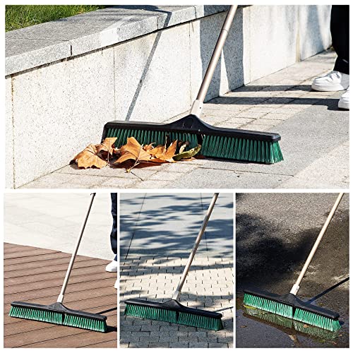 Eyliden Heavy Duty Push Broom 24" with 66" Long Handle | Garage Sweeper, Outdoor Stiff Bristles, For Concrete Sidewalk Driveway Yard Patio Deck Warehouse, Sweep Snow