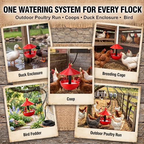 Automatic Poultry Waterer System with Tubing | Complete Watering System, Automatic Refill, Poultry Coop Supply, Easy Setup