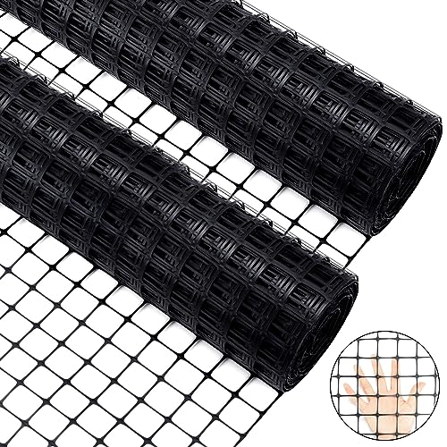 Windyun 2 Rolls 2'x100' Plastic Mesh Fence for Garden | Black HDPE Reusable Mesh Fence Roll,200 ft Coverage Plastic Netting for Garden Yard Backyard Chicken Rabbit Dogs - size: 100 ft