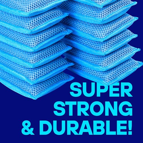 SCRUBIT Reusable Sponges for Dishes - 12 Pack Microfiber Sponges Kitchen Dish Scrubber, Machine Washable & Non-Scratch Scrubbers (Blue) - color: Blue