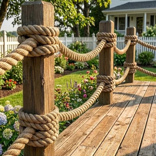 Natural Jute Rope (1.5 Inch x 100 Feet) Thick Hemp Rope Twisted Manila for Deck Railings, Swing Bed, Tug of War, Docks, Nautical, Decorating - size: 1.5 Inch x 100 Feet