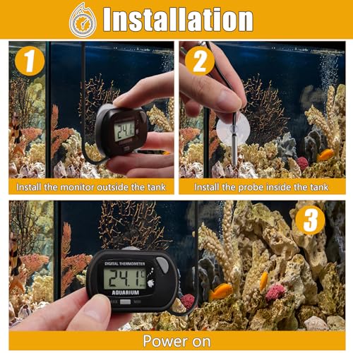 Digital Aquarium Thermometer with LCD Display MAX/MIN Memory for Fish Tank/Reptile Terrariums Water Temperature Gauge with Precision Sensor (Grey) - color: Grey