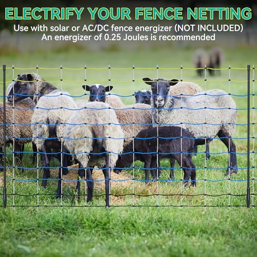 PPOLB Highly Visible Blue Electric Fence Netting, 49.6" H x 164' L, Portable Livestock Nets Mesh for Goats, Sheep, Hogs, Dog, Electric Fencing for Backyards, Homesteaders, Farms Ranches, and Gardens - size: 49.6" H x 164' L