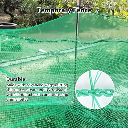 Safety Fence 4ft x 100ft, Heavy Duty Plastic Mesh Temporary Fencing with 50 Zip Ties, 0.6in Tight Mesh, Rope-Reinforced Edge & Top Rope for Garden Construction Snow Deer Animal Barrier, Green - size: 4'x100'