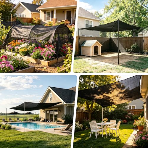 Shade Cloth, 20FT X 20FT 90% Black Outdoor Woven Sun Shade with Grommets, Durable Breathable Netting Shading Antifreezing for Patio, Garden, DIY Home, Plants Cover, Greenhouse, Dog Kennel