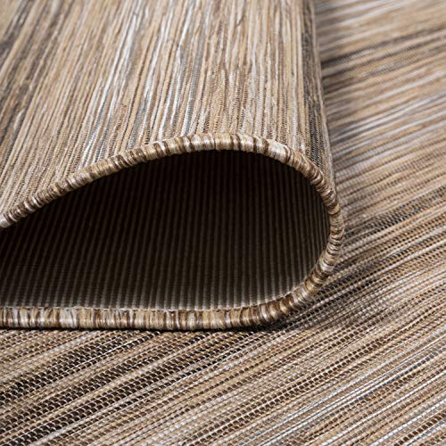 JONATHAN Y Wide Stripe Indoor Outdoor Round Area Rug 6 Ft Brown/Natural, Bo Modern Farmhouse for Backyard, Patio, Porch, Easy-Cleaning, High Traffic, Pet-Friendly, Non-Shedding (TSN101A-6R) - size: 6'7" (Round)