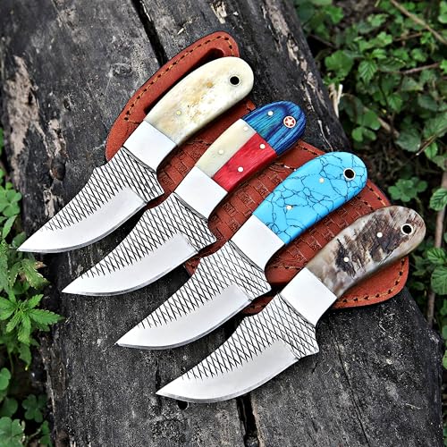 Custom Handmade 7'' fixed blade hoof rasp knife Cow boy knife Bull cutter Cowboy knives with Turquoise Handle pancake leather sheath (BONE) - color: BONE