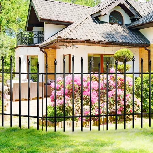 Metal Garden Fence 36" H x 28" W (5 Panels, 11.6 Ft Total) | No Digging Decorative Garden Border Fence, Rust-Resistant Black Landscape Edging for Flower Beds, Yard, Patio - size: 36″ H x 28″ W (5 Panels)