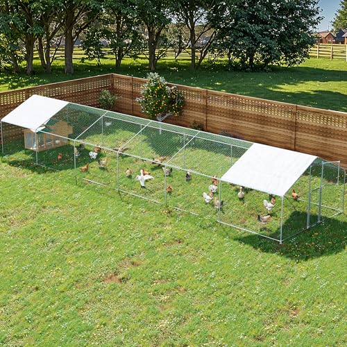 Large Metal Chicken Coop,19.7x9.8x6.4 FT Chicken Run for Yard with Waterproof & Anti-UV Cover,Walk in Chicken Pen with Feeding Door (39.4 * 9.8 * 6.4 ft) - size: 472.2"L x 118.1"W x 76.8"H