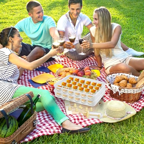 3 Pcs 72 Count Deviled Egg Containers with Lid and 8 Pcs Deviled Egg Injector Piping Tool & Tong, Portable Storage Carrier Egg Holder, Fridge Stackable Deviled Egg Tray Plastic Egg Organizer