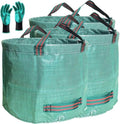 Professional 3-Pack 106 Gallon Large Lawn Garden Bags (D31,H31 inch) Reusable Yard Waste Bags with Gardening Gloves for Big Leaf Bag,Yard Debris,Garden Pruning,Lawn Clippings Bag,Weeds Bag 4 Handles