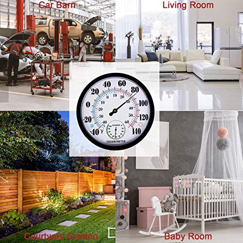Indoor Outdoor Thermometer Large Wall Thermometer-Hygrometer Waterproof Does not Require Battery (Black) - color: Black1, size: 10 Inch