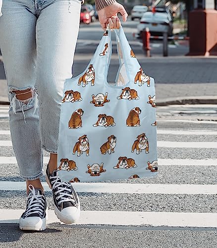 WIRESTER Reusable Grocery Tote Bag for Women, Foldable Shopping Bag, Cute Shoulder Bag, Beach Bag - color: English Bulldog Funny Playful Postures