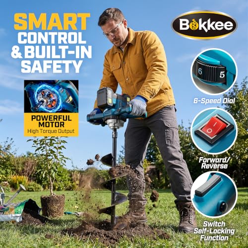 42V Brushless Cordless Post Hole Digger Kit with 3.2" & 6" Auger Bits, 2 Batteries & Charger | Electric Earth Auger for Fence Posts, Gardening, Landscaping | Forward/Reverse, 6-Speed