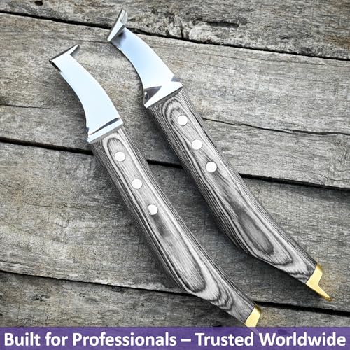 Premium Farrier Loop & Hoof Knife with Brass End – Professional Hoof Trimming Tool for Horses, Cows & Livestock, Stainless Steel Blade, Ergonomic Wood Handle (Black) - color: Black