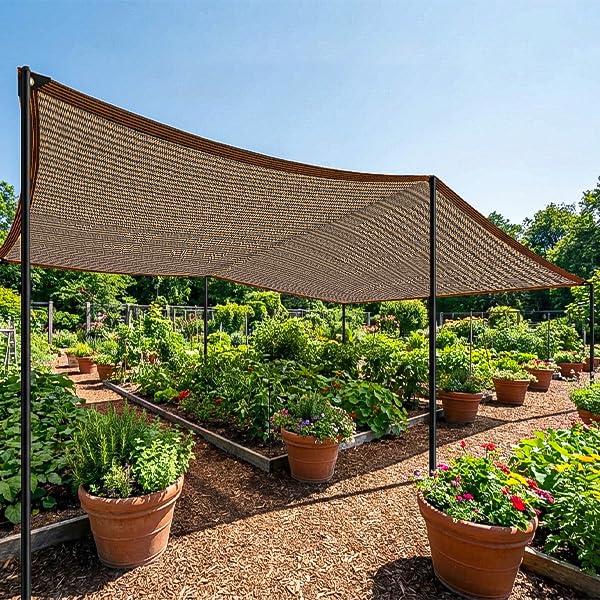 Garden Shade Cloth 70% Sun Shade Cloth with Grommets, Brown 5x6FT Pergola Shade Cover Canopy, Mesh Tarp Sun Screens for Patio, Outdoor, Garden, Backyard - size: 5X6FT