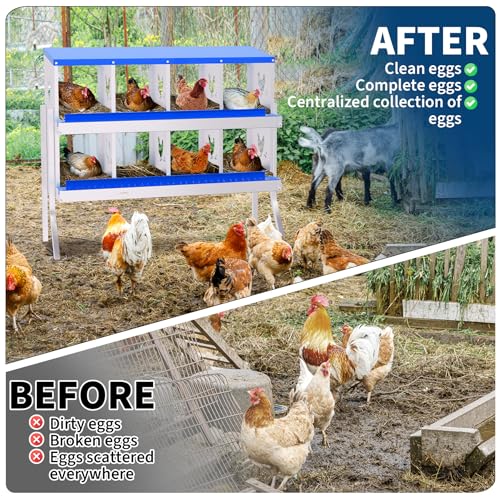 TrailBlaze Heavy-Duty Galvanized Steel Chicken Nesting Box - 8 Compartments, Roll Away Egg Collection, Rustproof, Ventilated, Easy Clean, Bracket Included - Blue, 8 Compartments, with Bracket - color: Blue, size: 8 Holes with Legs