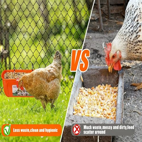 6 Pack Hanging Chicken Feeder Trough, Duck Feeder for Outside with Clips, Water Trough for Duck Goose Goat Pig Deer, Durable Poultry Feeding Water Container, Orange