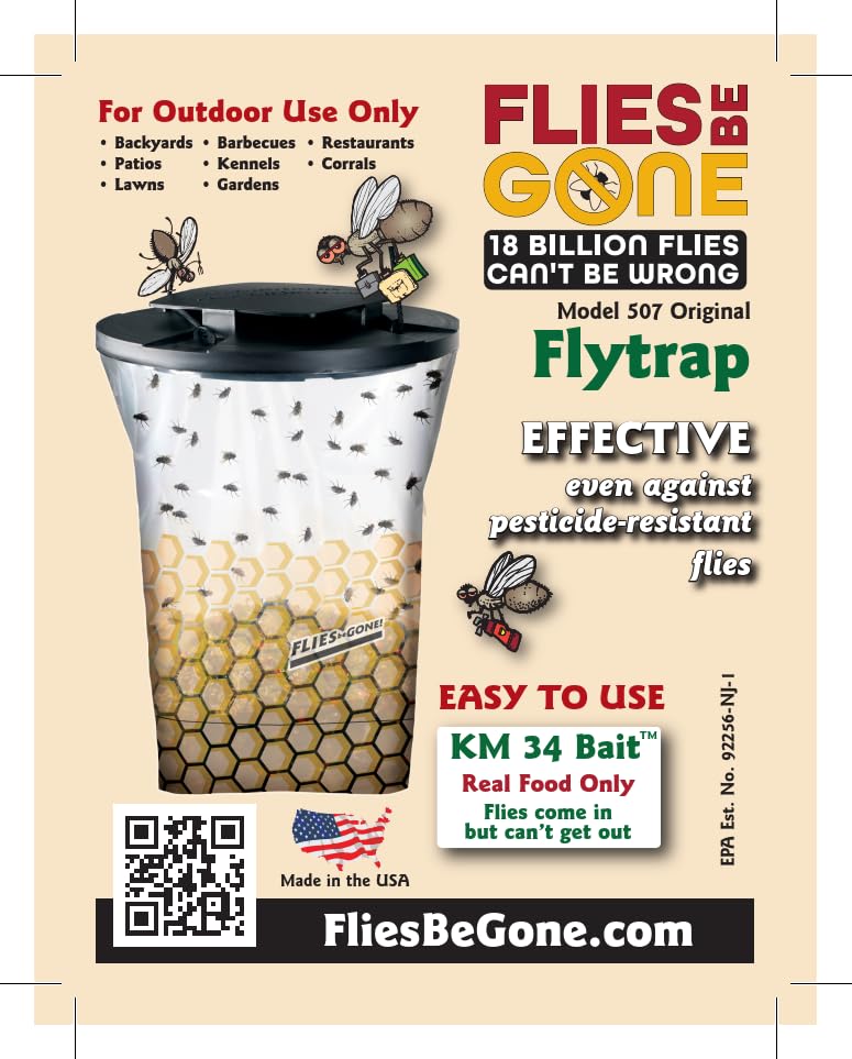 Flies Be Gone Fly Trap – Disposable Outdoor Fly Trap, Protein-Powered Attractant for Farms, Ranches & Patios – Reusable Hanging Fly Catcher, Fast Fly Infestation Control for Livestock & Backyards - size: 2 Traps