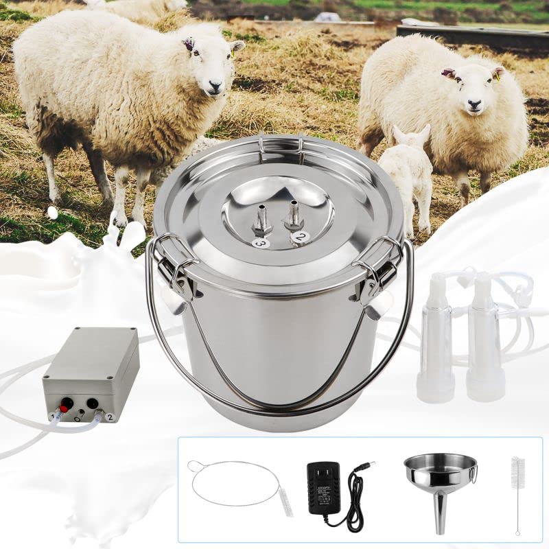 2026 Upgrade 3L Goat Milking Machine, Continuously Adjustable Suction Pulsation Vacuum Electric Milker, Portable Livstock Milking Machine with Stainless Bucket(US Plug)(3L Goat) - size: 3L Adjustable Sheep Milking Machine