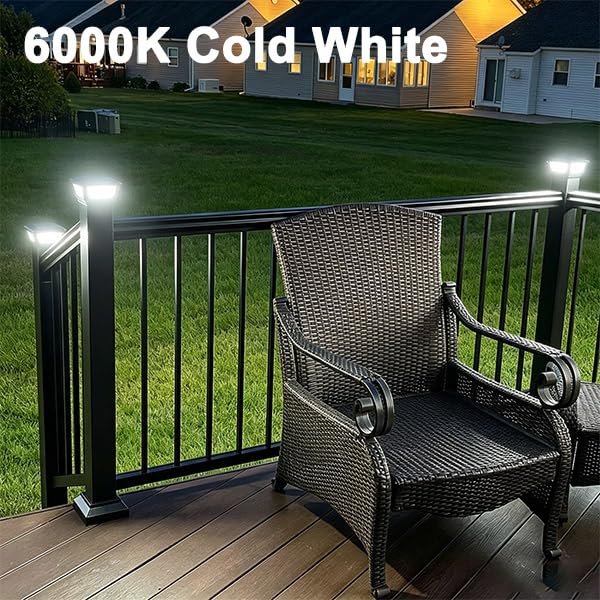 Sumaote 3x3 Solar Post Cap Lights, 120 Lumen 6500K Cool White, 6 Pack | Fence Post Solar Lights Fits 3x3 Metal & 4x4 Wood/Vinyl, IP65 Waterproof, Ideal For Garden, Yard, Porch, Deck Railing - size: 6 Pack