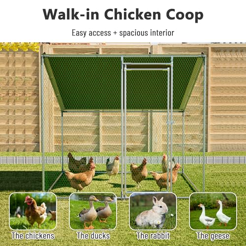 Metal Chicken Coop 84*78*72inch with Waterproof and Anti-UV Roof and Run,Walk-in Hens pen with Security Lock,Out-Door Poultry Enclosure for Small Animal Like Chickens Fence,Ducks,Rabbits Cage for Yard