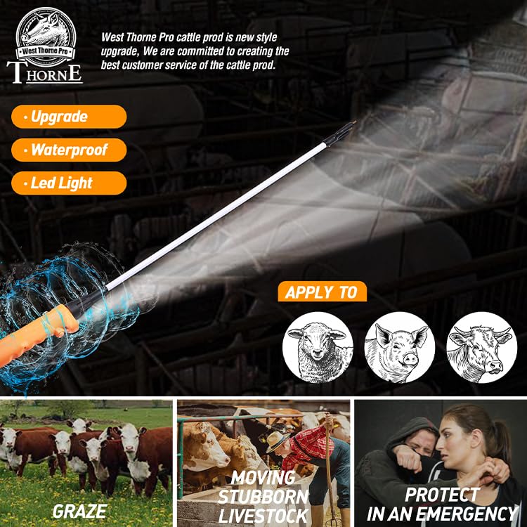 Cattle Prod, Waterproof Livestock Prod Stick with LED Light, Livestock Prod for Livestock Management(25.9in) - size: 25.9"