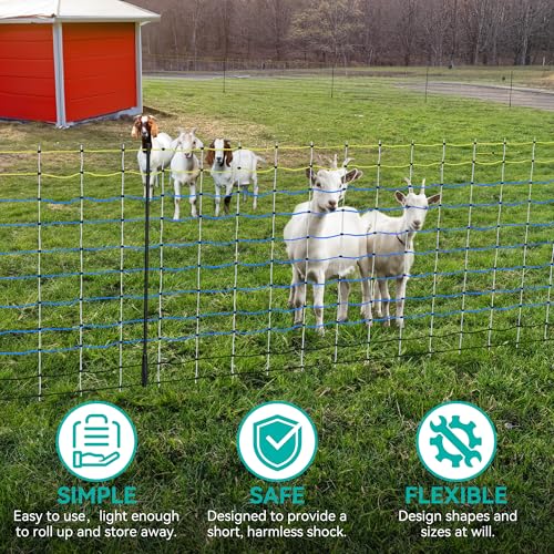 PPOLB Highly Visible Blue Electric Fence Netting, 35.4" H x 164' L, Portable Livestock Nets Mesh for Goats, Sheep, Hogs, Dog, Electric Fencing for Backyards, Homesteaders, Farms Ranches, and Gardens - size: 35.4" H x 164' L