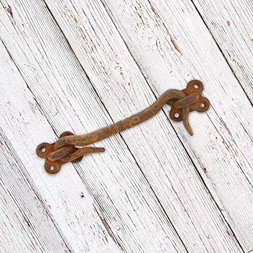 Cabin Hook and Eye Door Latch, Iron, 4 in, Rust | Heavy Duty Construction, Barn Door Gate Latch, Window Sash Catch, Screws Included - color: Rust