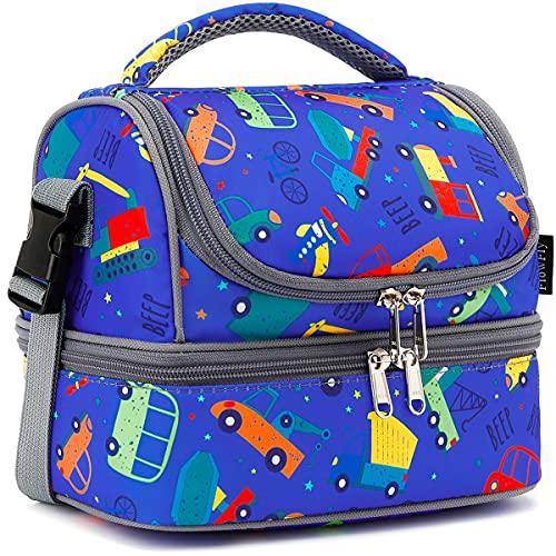 FlowFly Kids Double Decker Cooler Insulated Lunch Bag Large Tote for Boys, Girls, Men, Women, With Adjustable Strap, Car - color: Assorted/Multicolor