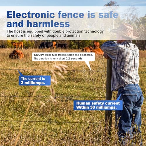 Electric Fence Charger 6 Mile, 8KV-12KV 2J Output, LED Display | High Power, AC DC Multi-Powered Electric Fence，Repels Wildlife for Livestock,Horses,Cattle Sheep,Gardens,Orchards Protection