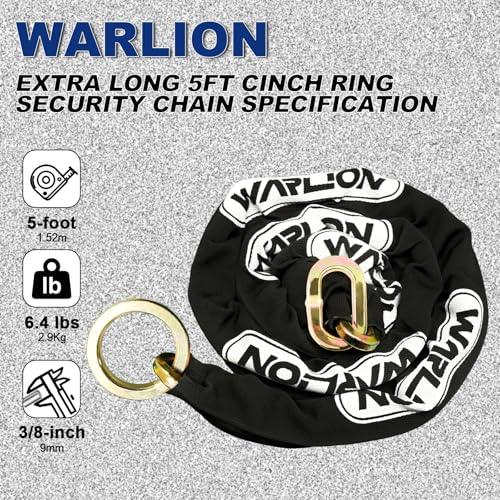 WARLION Heavy Duty Security Chain, 5ft x 3/8in Thick, 6.4lbs, Anti-Theft & Cut-Proof Motorcycle Chain with Cinch Ring - Secure Generators, Trailers, ATVs, Ebikes, & 2-Wheeled Vehicles (No Lock) - size: 5ft-3/8in
