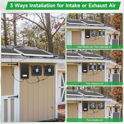 blessny 5.5" Solar Rechargeable 2 Fan Kit for Outside Intake or Exhaust air | 50W Solar Powered Fans for Chicken Coops, Greenhouses, Shed, Pet House Air Ventilation - size: 2 Fan Large Kit
