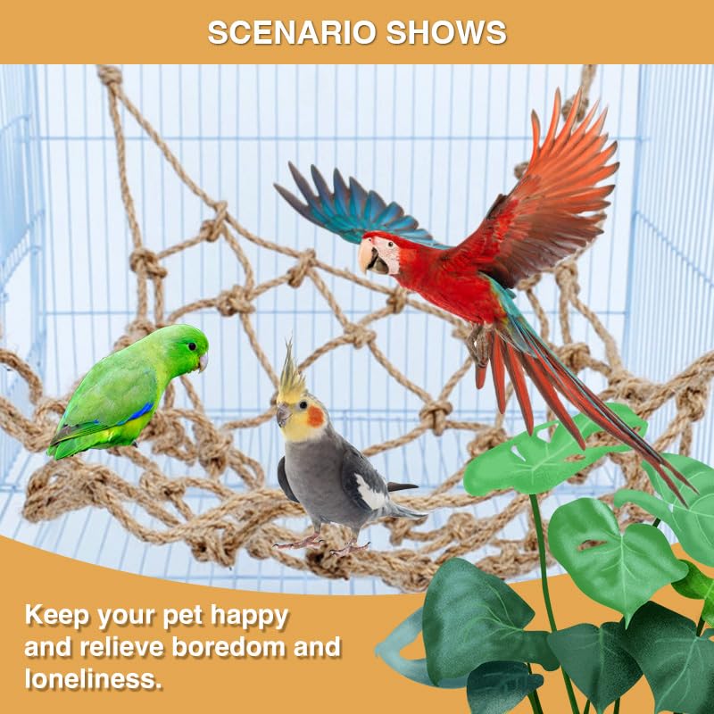 2 Packs Natural Bird Rope Net Parrot Swing Hammock for Birds Parrot Ladder Macaw Hanging Hammock Activity Toy for Rats Parakeet Cockatiel Cockatoo Conure African Grey Budgie（L 20 * 16inch） - size: L 20 * 16inch