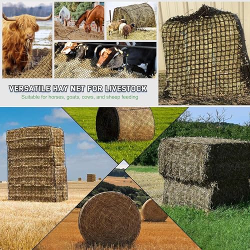 6x6 ft Square Bale Hay Net - Large Slow Feeder for Horses & Livestock, Knotless Design Slow Feeder Hay Nets, Fits 4x4ft 5x5ft 6x6ft Round & 3x3x8ft 4x4x8ft 5x5x8ft Square Bales (Black-Square) - color: Black-Square