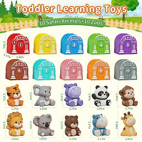 Learning Toy for Toddlers 1 2 3 Year Old, Montessori Educational Counting, Matching & Sorting Sensory Toys, 10 Safari Animals & 10 Zoos, Birthday Easter Gift for Baby Boy Girl Age 12-18 Months | 10 Zoo Animal Toys & 10 Barns, Counting, Matching & Sorting