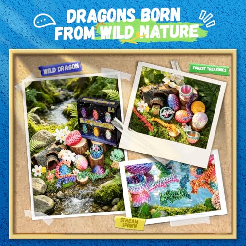 Impossmaker 6pcs 3D Printed Dragon Eggs | Cool Articulated Crystal Dragon Toys for Boys Kids Teen, Surprise Dinosaur Eggs for Party Favors, Fun Goodie Bag Stuffers - style: 6P-S1