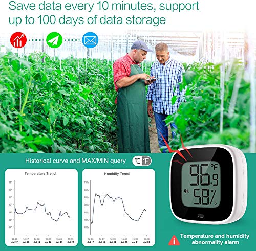 Bluetooth Thermometer Hygrometer, Smart Humidity Temperature Sensor | App alerts & data storage. Monitor for greenhouse, humidor, guitar case, incubator, and camera storage. - color: Black