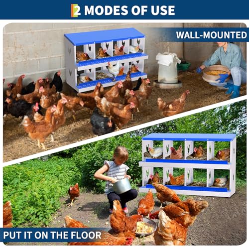 TrailBlaze Ventilated Galvanized Metal Chicken Nesting Box - 8 Compartments, Roll Away Egg Collection System, Rustproof, Easy to Install, Perch & Cover - Blue, 8 Compartments, Without Bracket - color: Blue, size: 8 Holes