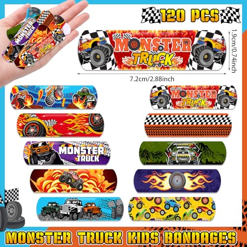 Panelee 120 Pcs Kids Dog Farm Animal Adhesive Bandages Monster Construction Trucks 20 Styles Puppy Cute Waterproof Breathable Bandages for Kids Girl Boy Children Toddler(Monster Trucks) - style: Monster Trucks