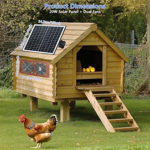20W Solar Fan Kit for Chicken Coops, Greenhouses and Sheds | 2 Fans Included, Intake and Exhaust Airflow, 3500RPM Speed, IP67 Waterproof, 360° Adjustable Mount, 8.8ft Cable