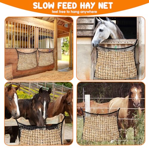 2 Pcs Slow Feed Hay Nets for Horses, Hanging Horse Slow Feed Hay Bag with Large Capacity, Ultra Slow Soft Flat Feeder Bag for Horses Goat(31.5" X 35.1")