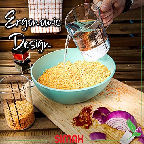 Simax Glass Measuring Cup, Durable Borosilicate Glass, Pack of 2 includes 32 oz and 16 oz Easy to Read Metric Measurements in Liter, Milliliter, Ounce, Sugar Grams, Drip Free Spout, Microwave Safe - size: 2-Pack: 32 Ounce and 16 Ounce