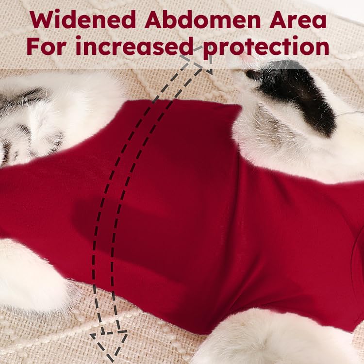 Hpetppy Cat Recovery Suit, Breathable Cat Surgery Recovery Suit Female, Kitten Onesie for After Surgery Spay Surgical Abdominal Wound Skin Diseases Cone of Shame Alternative (Red,S) - color: Red, size: Small