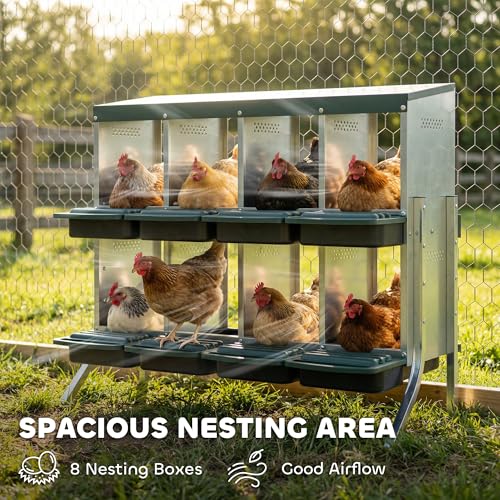 PawHut Chicken Nesting Boxes 8 Compartment for Hens Ducks, Silver | Two-Tier Egg Laying Boxes, Vented Holes, Easy Egg Collection, Metal Nesting Boxes for Chickens - size: 43.7"L x 21.7"W x 37.6"H, style: Open Front